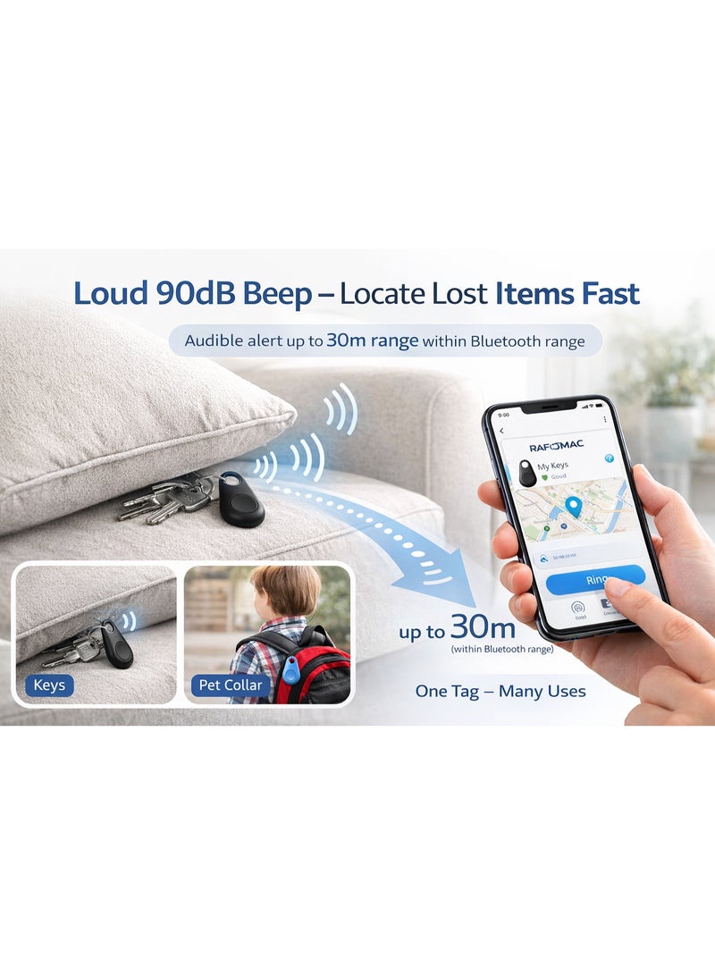 RAFOMAC iTag Bluetooth Key Finder & Phone Locator – Smart Anti-Lost Tracker Tag for Keys, Wallet, Pets, Luggage – App Controlled Item Finder with Alarm, Remote Camera Shutter & Replaceable Battery - Image 3